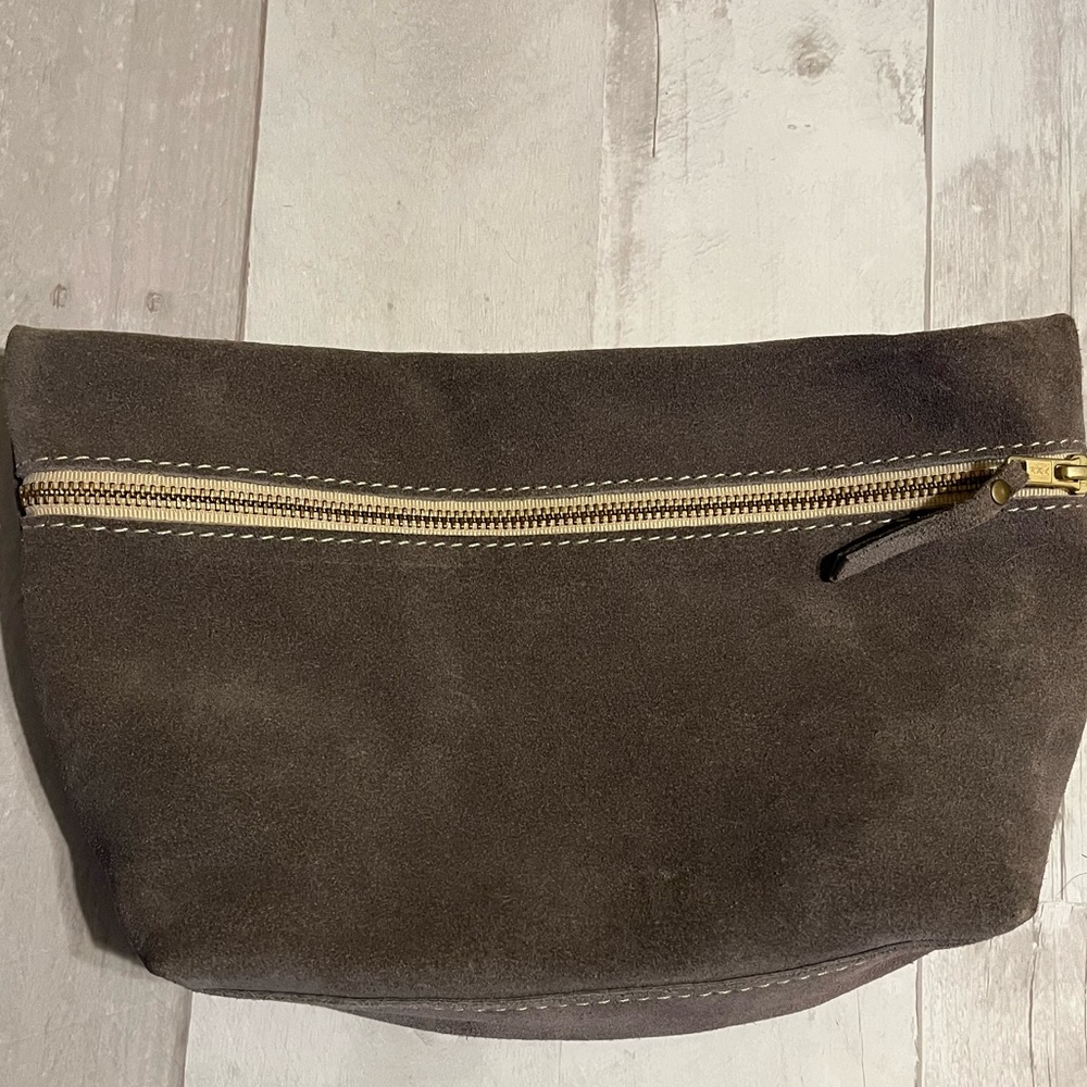 Portland Leather Goods extra large classic Makeup Bag Grey suede xl